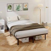 HOMCOM 4ft6 Double Bed Frame, Metal Platform Bed Frame with 28 Wood Slats in Black