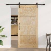 Berkfield Home Sliding Door with Hardware Set 93x202 cm Solid Wood Pine in Beige