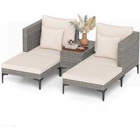 Costway 5PCS Patio Conversation Set PE Rattan Furniture Set w/ Side Table