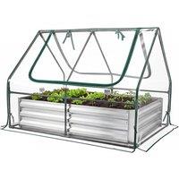Costway Raised Garden Bed w/Cover Galvanized Metal Planter Box w/2 Windows in Silver