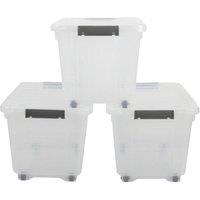 SPETLEK 16L Storage Boxes with Wheels Pack of 3 in Clear | Size: Large