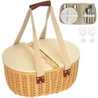 EONLION Picnic Basket for 2 with Pine Wood in Brown | Size: 100 cm