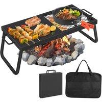 VOGREX Grill 57x28cm, Portable Alloy Steel Fire Pit Grate Adjustable in Black | Size: 57x28 cm