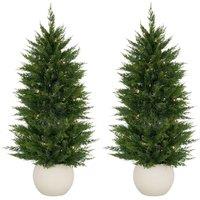 VOGREX 2PCS 4ft Artificial Cedar Topiary Tree Faux Plant UV Home Decor in Green