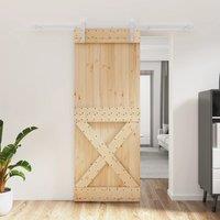 Berkfield Home Sliding Door with Hardware Set 80x210 cm Solid Wood Pine in Brown