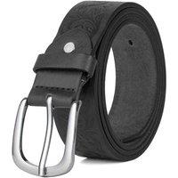 Woodland Leathers Men's Embossed Leather Lined Belt for men, Western Style 1.25 belt in Black | Size: Large
