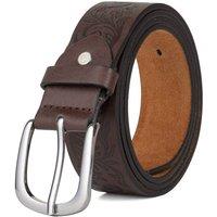 Woodland Leathers Men's Embossed Leather Lined Belt for men, Western Style 1.25 belt in Brown | Size: Large