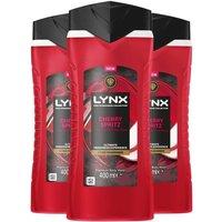 Lynx Men's Cherry Spritz Body Wash with 12H Freshness for Men, 400ml, 3 Pack in Red