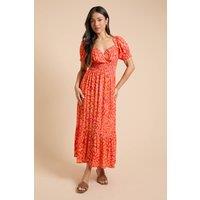Dorothy Perkins Women's Petite Animal Shirred Waist Tiered Hem Midi Dress | Size: 8