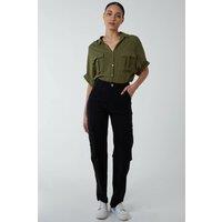 Blue Vanilla Women's Straight Leg Pocket Detail Cargo Jeans in Black | Size: 16