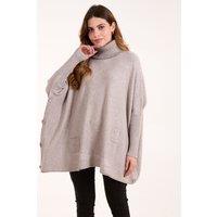 Blue Vanilla Women's Roll Neck Button Mini Pocket Jumper in Brown