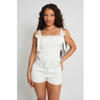Public Desire Women's Corset Top With Boning Detail & Bows Straps White | Size: 10
