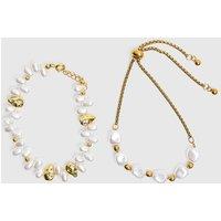 Public Desire Women's Two Pack of Gold Plated Pearl Detail Bracelets