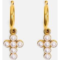 Public Desire Women's Mini Hoop Drop Cross Detail Earrings in Gold
