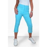 Paulo Due Women's Cropped Capri Stretch Trousers in Aqua | Size: 16