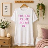 60 SECOND MAKEOVER Women's Start The Day With Coffee End It With Wine Nightie in White | Size: XS