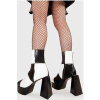 Lamoda Women's Wait A Minute Black White PU Platform Ankle Boots Chunky Heel UK4 | Size: 4