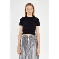 Shnoo Women's Short Sleeve Knitted Top in Black | Size: 10