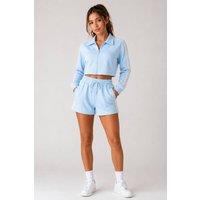 STYLEWISE Women's 2 Pack Side Stripe Top & Drawstring Shorts Set - Fleece - Co-ord - Loungewear Set in Blue | Size: XS