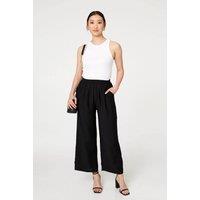 Izabel London Women's Elasticated High Waist Wide Leg Trousers in Black | Size: 12
