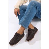 Yours Women's Retro Stripe Trainers In Extra Wide EEE Fit in Brown | Size: 4EEE