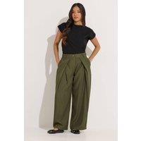 PixieGirl Women's Petite Pleated Wide Leg Trousers in Olive | Size: 8S