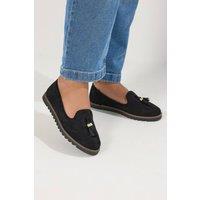 Yours Women's Faux Suede Tassel Slip On Loafers In Wide E Fit in Black | Size: 4EEE