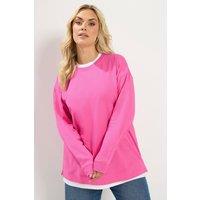 Yours Women's 2-In-1 Crew Neck Sweatshirt in Bright Pink | Size: 20
