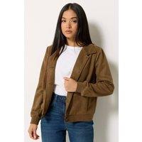 M&Co Women's Petite Faux Suede Button Up Jacket in Brown | Size: 12