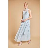 Oasis Women's Scarf Detail Hand Stitched Midaxi Dress in Light Blue | Size: 14