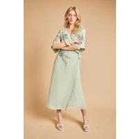 Oasis Women's Kimono Sleeve Trailing Embellished Maxi Dress in Sage | Size: 14