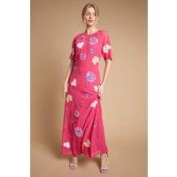 Oasis Women's Angel Sleeve Statement Embellished Maxi Dress in Hot Pink | Size: 10