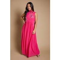 Oasis Women's Petite Scarf Detail Hand Stitched Midaxi Dress in Hot Pink | Size: 10