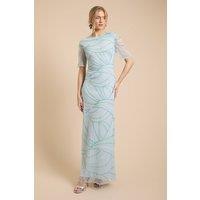 Oasis Women's Linear Embellished Angel Sleeve Maxi Dress in Blue | Size: 12