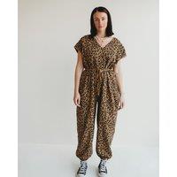 Turtledove London Women's Rita Brown Animal Print Tie Waist Jumpsuit | Size: 18-22