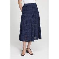 Finery London Women's Siobhan Broderie Tiered Midi Skirt in Dark Navy | Size: 16