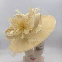 PEACH ACCESSORIES Women's Feather & Netting Detail Fascinator in Lemon