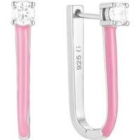 Gold Trip Women's Pink Enamel U Hoop Earrings in Silver