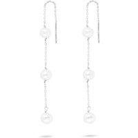 Gold Trip Women's Triple Pearl Threader Earrings in Silver