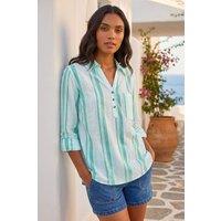 Roman Women's Stripe Collar V-Neck Shirt in Blue | Size: 20