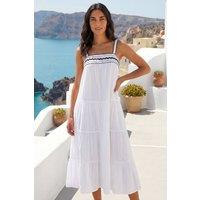 Roman Women's Ric Rac Trim Midi Dress in White | Size: 18