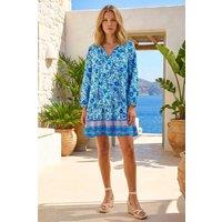 Roman Women's Floral Print Border Smock Dress in Blue | Size: 14