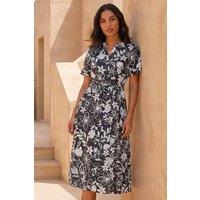 Roman Women's Floral Print Tie Waist Midi Dress in Black | Size: 16
