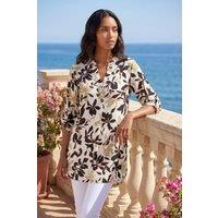 Roman Women's Floral Buttoned V-Neck Top in Ivory | Size: 10