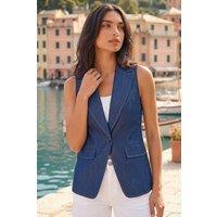 Roman Women's Longline Button Waistcoat Jacket in Indigo | Size: 16