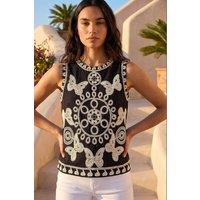 Roman Women's Butterfly Embroidered Vest Top in Black | Size: 16