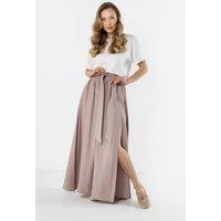 Love Lace Women's High Waist Flowing Maxi Skirt with Tie Belt in Dusty Pink | Size: Medium