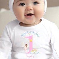 Aye Do Gifts Girl's Personalised Rainbow Fairy Baby Outfit - Baby Grow in White | Size: 6-12 m