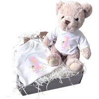 Aye Do Gifts Girl's Personalised Rainbow Fairy Baby Gift Hamper - Teddy & Baby Vest in White | Size: 6-12 m