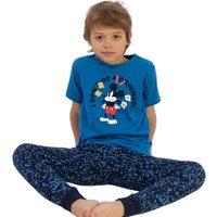 Disney Boy's I Dont Do Mornings Mickey Mouse Camo Short-Sleeved Long Pyjama Set in Blue | Size: 3-4 Years